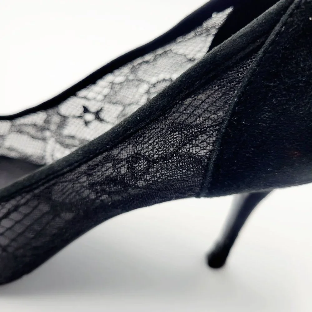 Sandro Black Lace Pointed Toe Heels Whimsigoth Witchy Suede Women's Size 38 US 8